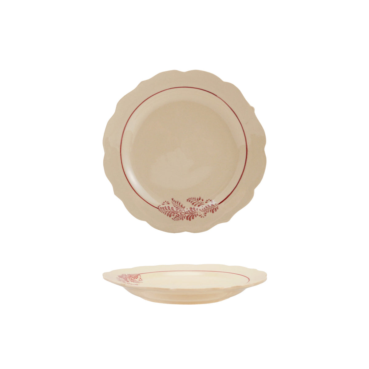 Plate with Botanicals, White & Burgundy