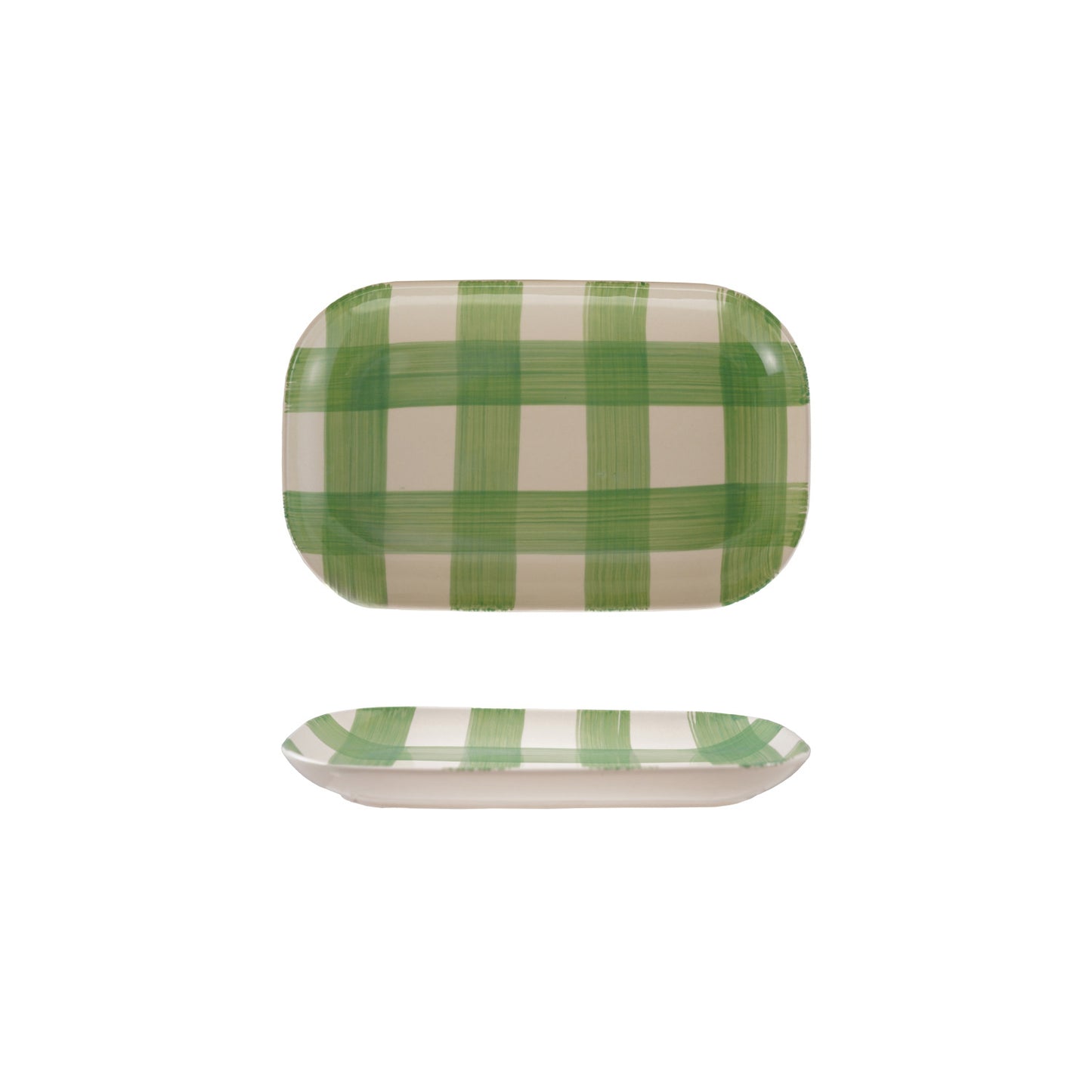 Stoneware Platter with Plaid Pattern