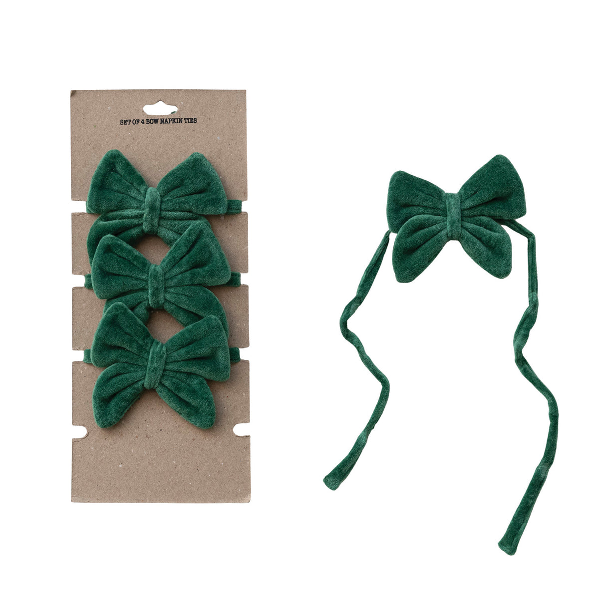 Bow Napkin Ties, Green, Set of 4