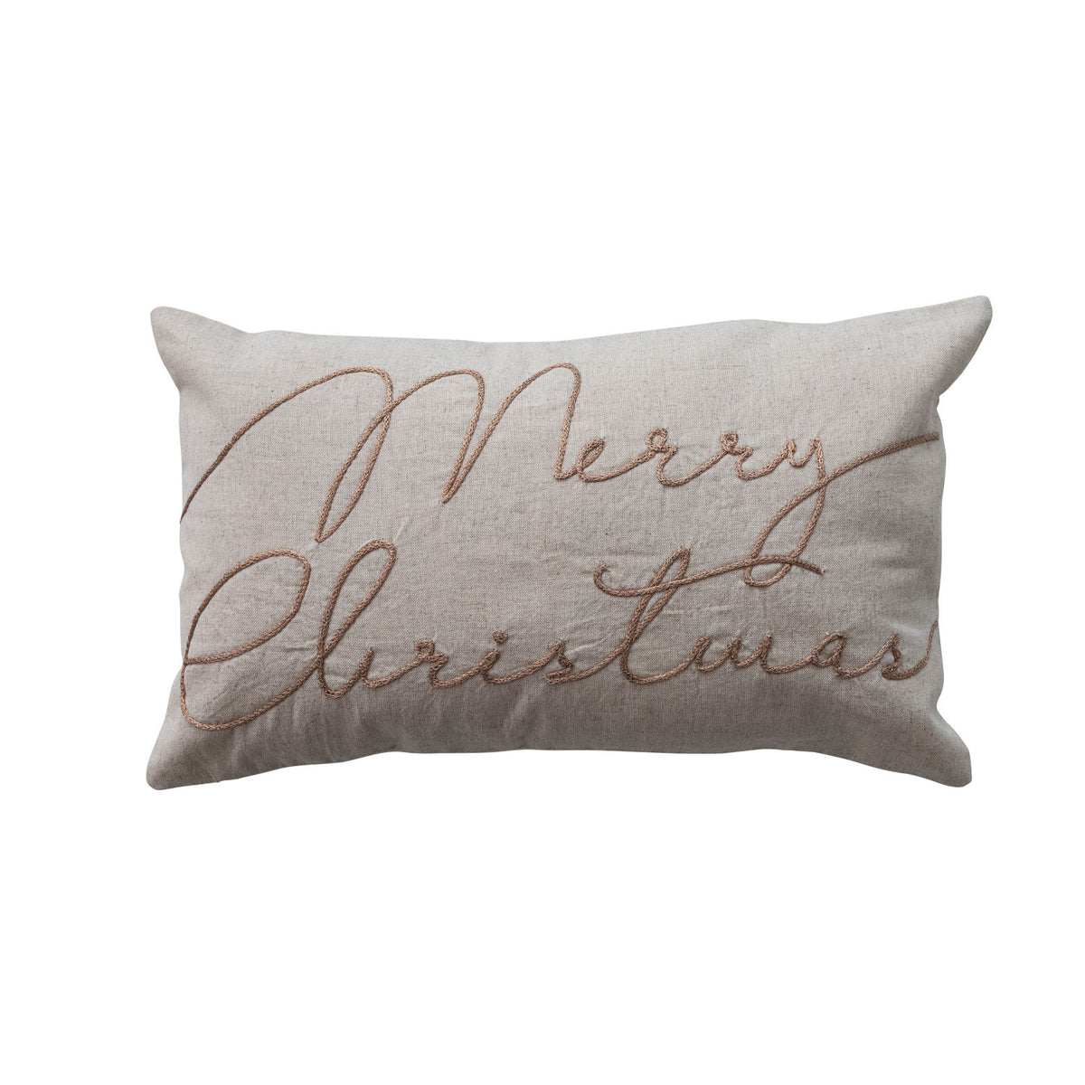 Pillow w Embroidered Merry Christmas Natural & Copper