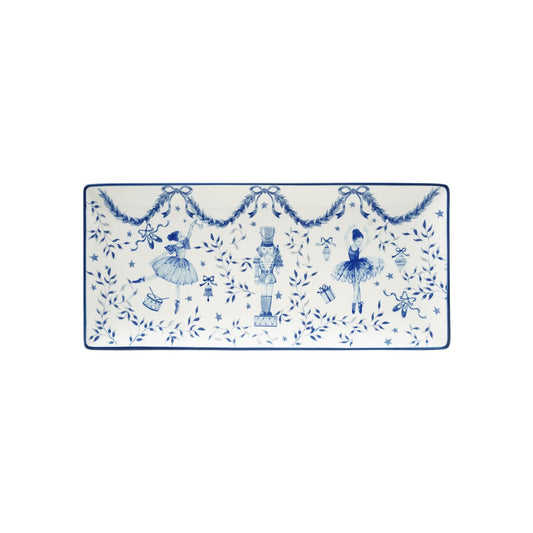 Stoneware Tray with Ballerinas & Nutcracker, White & Blue
